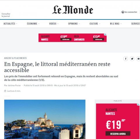 Article du Monde - 15 aoÃ»t 2018 - En Espagne, le littoral mÃ©diterranÃ©en reste accessible